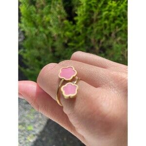 Pink Cottagecore Flower Ring - Adjustable Ring - Pink and Gold Floral Ring